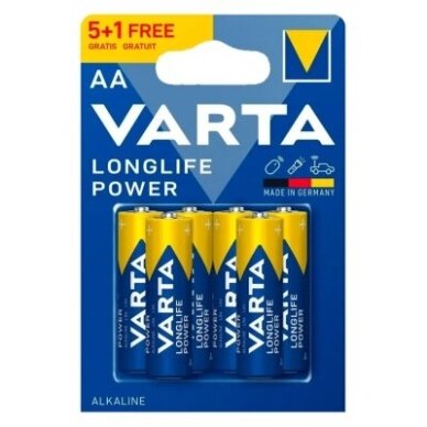 Baterijos VARTA Longlife Power, AA (LR6), 6 vnt. Baterijos VARTA Longlife Power, AA (LR6), 6 vnt.