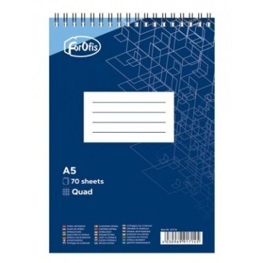 Bloknotas FOROFIS, A5, langeliais, 70 lapų, 60gsm, su spirale viršuje