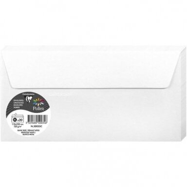 Dekoratyvinis vokas POLLEN, Clairefontaine, DL (110x220mm), 120gsm, blizgus, baltos sp.