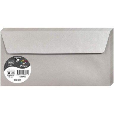 Dekoratyvinis vokas POLLEN, Clairefontaine, DL (110x220mm), 120gsm, blizgus, sidabro sp.