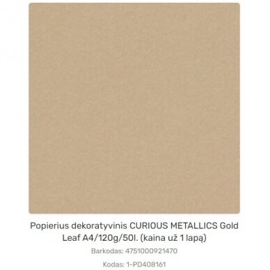 Dekoratyvinis popierius WHITE GOLD, Curious Metallics, A4, 120gsm 4