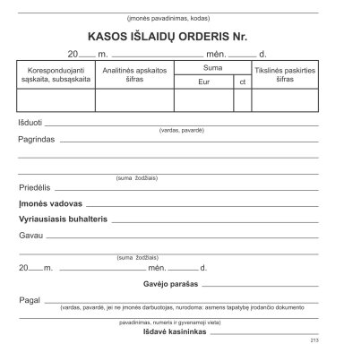Kasos išlaidų orderiai, A6x100, be Nr.