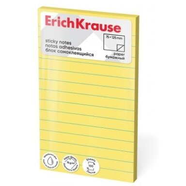 Lipnūs lapeliai užrašams, ErichKrause, 125x75mm, linija, 100 lapelių, geltonos sp.