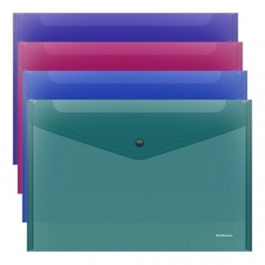 Plastikinis vokas su spaustuku GLOSSY VIVID, ErichKrause, A3, 180mkr, permatomas, 4 sp.