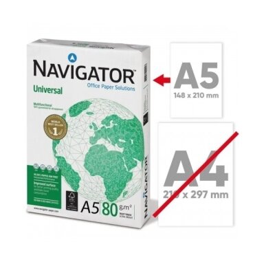Biuro kopijavimui popierius NAVIGATOR Universal, 80 g/m2, A5, 500 lapų