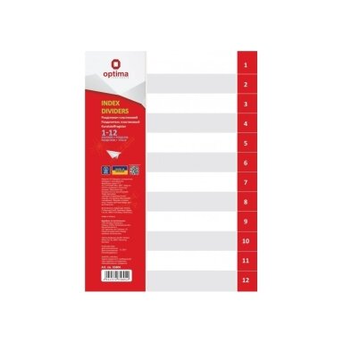 Skiriamieji lapai, OPTIMA, A4, plastikiniai, numeracija 1-12, 180mkr, pilkos sp.