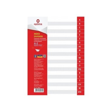 Skiriamieji lapai, OPTIMA, A4, plastikiniai, žymėjimas A-Z, 110mkr, pilkos sp.