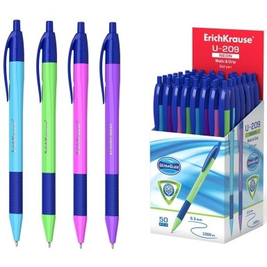 Ultra glide automatinis tušinukas U-209 NEON MATIC&GRIP, ErichKrause, storis 1.0mm, mėlynos sp.